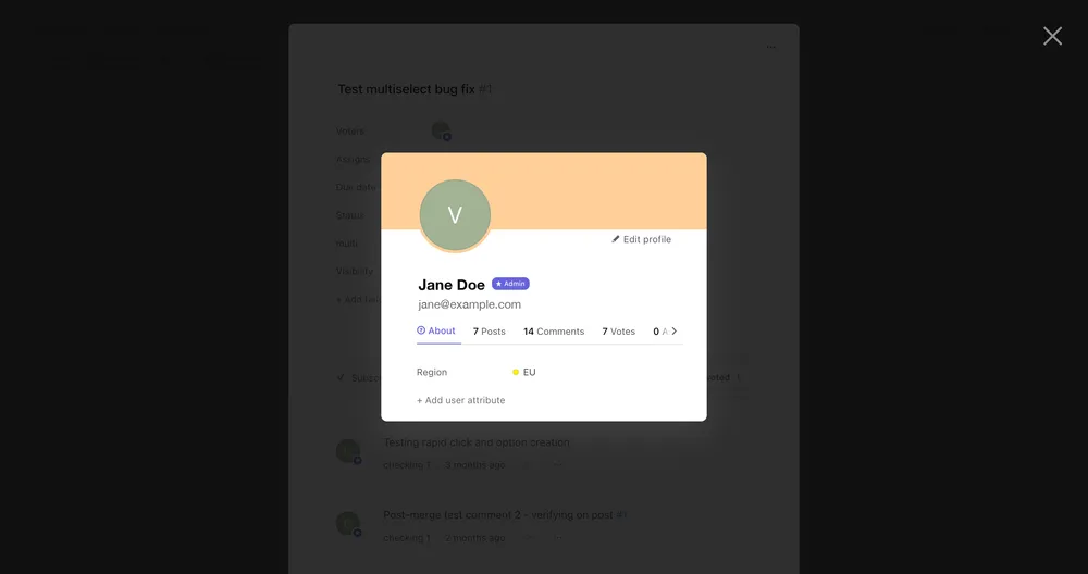 User profile with Region attribute set to EU